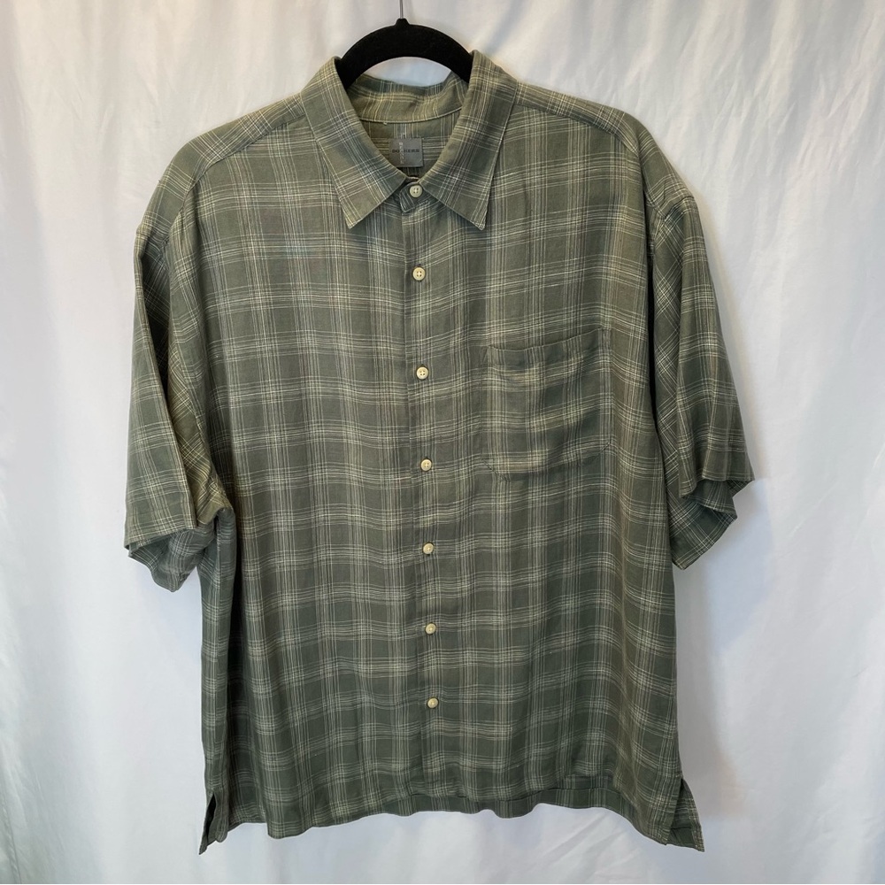 Dockers Recode Plaid Linen Blend‎ SOFT Shirt Large Grandpacore Textured Coastal